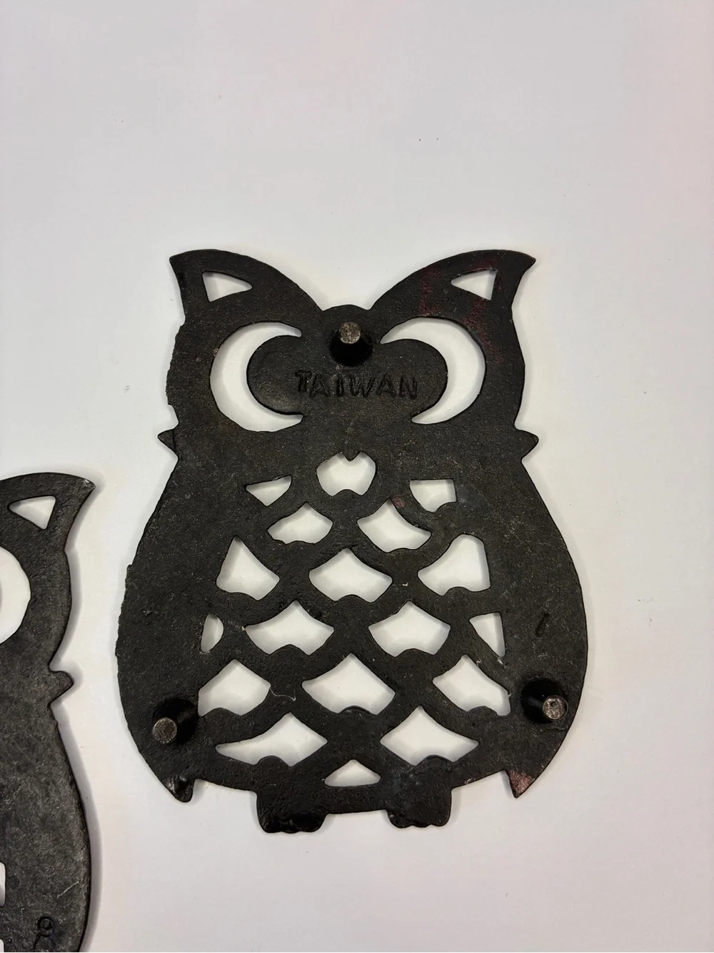 Set of 3 Vintage Cast Iron Owl Trivets
